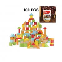 Класически строителен комплект от дървени блокчета - Кофа със 100 части, снимка 10 - Конструктори - 38992746