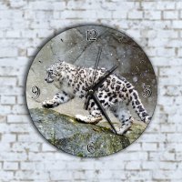 Стенен Часовник - Бяло Леопардче В Снежна Буря, снимка 1 - Стенни часовници - 42935500