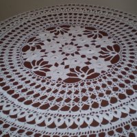  Винтидж ръчно плетена бяла памучна покривка за маса , снимка 3 - Антикварни и старинни предмети - 35656016
