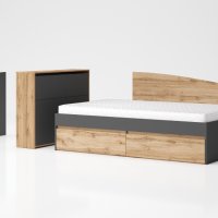 Легло Лео 120 с матрак 120/200 см, две чекмеджета, дъб вотан/антрацит, снимка 2 - Спални и легла - 43967054