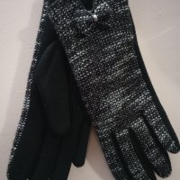 Дамски ръкавици Черно-бели меланж, снимка 1 - Шапки - 43734498