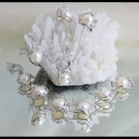 Комплект от пет части бели перли*Елза*, снимка 4 - Бижутерийни комплекти - 32262884