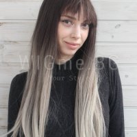 Дълга права кестеняво руса перука Стела с бретон, снимка 2 - Аксесоари за коса - 30608323