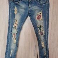 Nove&nove fashion jeans, летни дънки с кръпки# размер L , снимка 2 - Дънки - 36762251