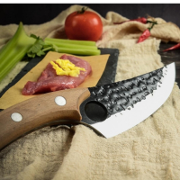 Японски нож, ръчно кован, неръждаема стомана, 27,5 см, покритие от екологична кожа, снимка 2 - Ножове - 44908547