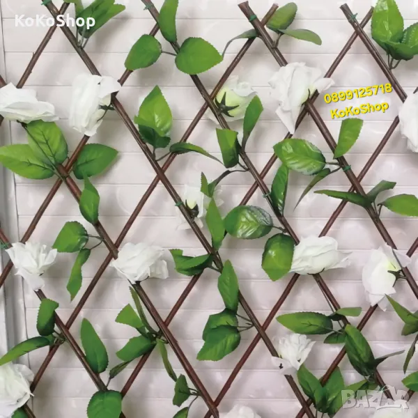 Пергола с бели рози и зелени листа-190х80 см./сгъваема пергола/декоративна преграда, снимка 1