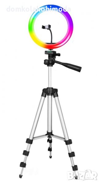 RGB LED ринг лампа 26 см, На статив.Дистанционно,Стойка за телефон, снимка 1