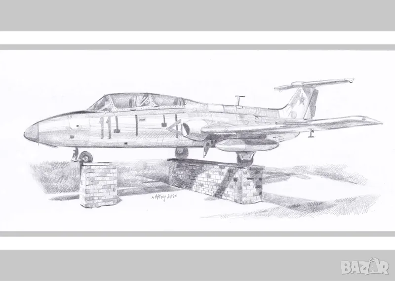 Самолет Л-29 Делфин , рисунка с молив ., снимка 1