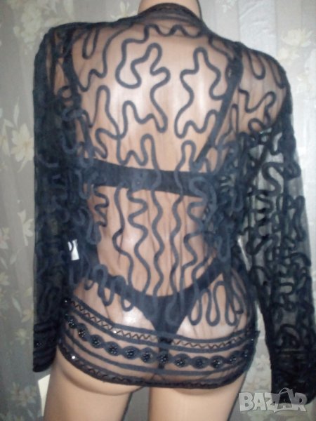 O'nores -Ефектен нов с орнаменти от мъниста и ширит и с етикет топ/наметка / сако  в черно- М/Л, снимка 1