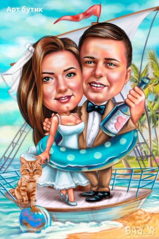 Сватбена карикатура върху чаша или постер, снимка 1