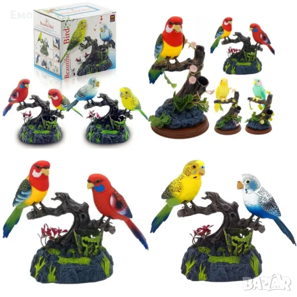 Пластмасова играчка. Музикални папагали кацнали на дръвче, снимка 1
