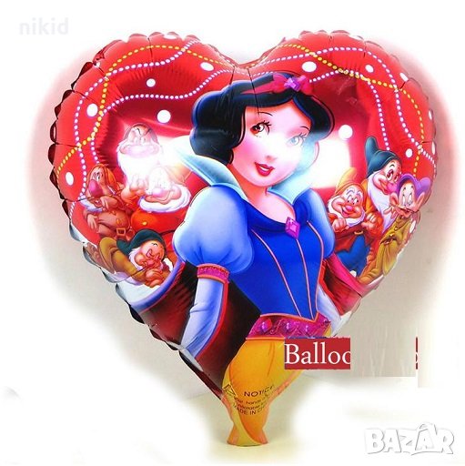 Снежанка и седемте джуджета сърце фолиев балон хелий и въздух рожден ден, снимка 1