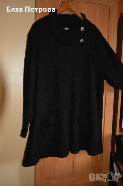 Зимен черен пуловер от букле с висока яка и копчета, снимка 1