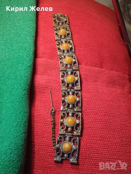 ВЪЗРОЖДЕНСКА БРОНЗОВА МАЙСТОРСКА ИЗРАБОТКА с ИНКРУСТИРАН КАТАЛИН ЕТНО ГРИВНА 4829, снимка 1