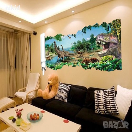 Динозаври Джурасик Парк  глава малки голям продълговат самозалепващ стикер лепенка за стена, снимка 1