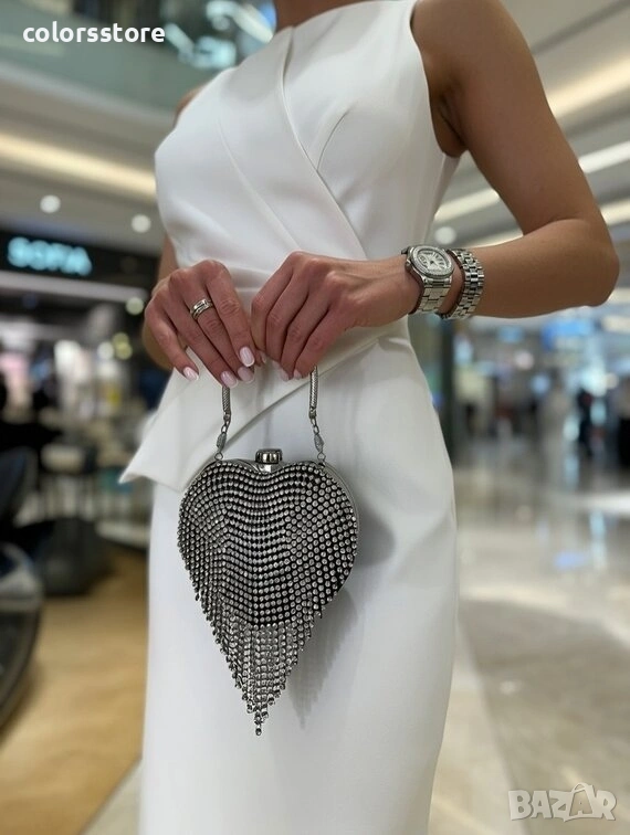 Дамска чанта - черна със сребристи камъчета - A005 , снимка 1