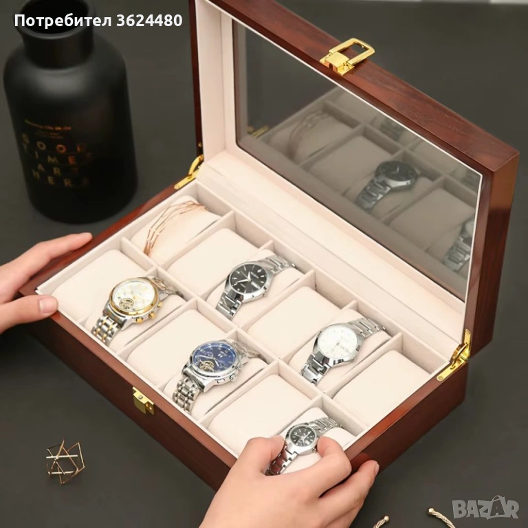 Дървена кутия за 10 бр часовници 4861, снимка 1