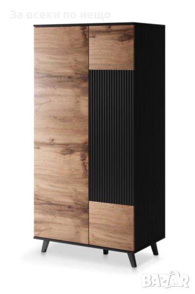 Гардероб RANDOM S-1 двукрил дъб вотан/черно Код P1193, снимка 1