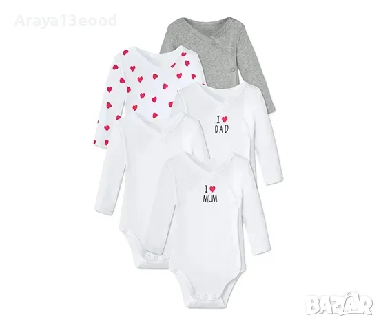 Памучни бебешки бодита с дълъг ръкав 5 броя TCHIBO 62/68, снимка 1