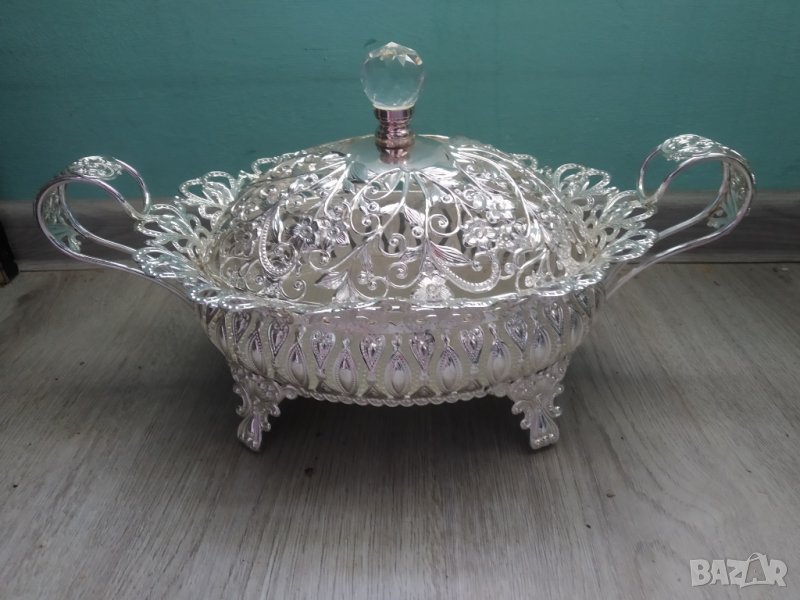 посребрена метална фруктиера,бонбониера, снимка 1