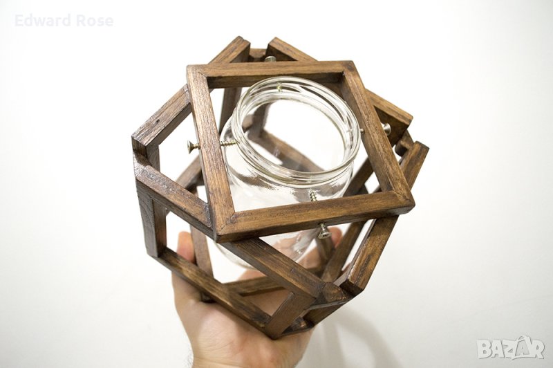 Ваза от дърво и буркан, снимка 1