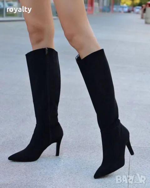 Ботуши на ток - черен велур, снимка 1