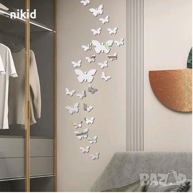 12 бр Пеперуди Огледални акрилни стикери декорация за стена и мебел pvc, снимка 1