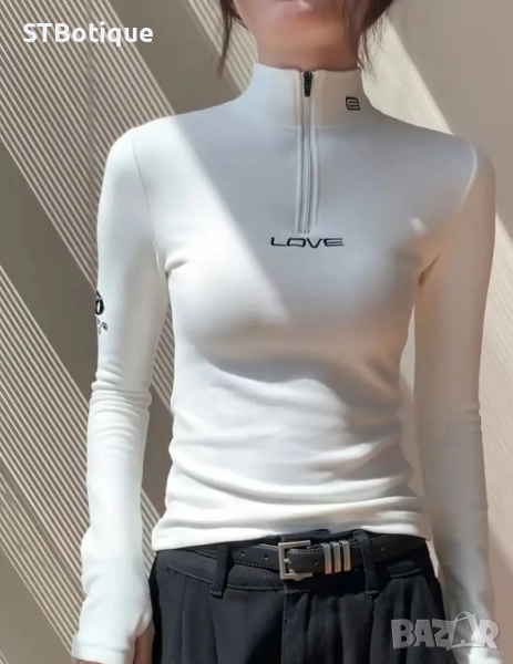 💎 Елегантна Дамска Тениска с Цип и Стояща Яка – STBoutique💕 , снимка 1