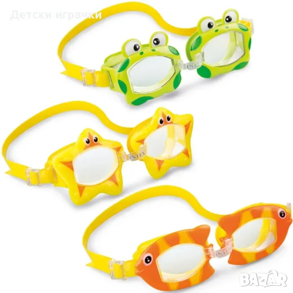 Детски очила за плуване Intex Animal Fun Goggles, UV защита, хипоалергенни, жаби, риби, звезди, снимка 1
