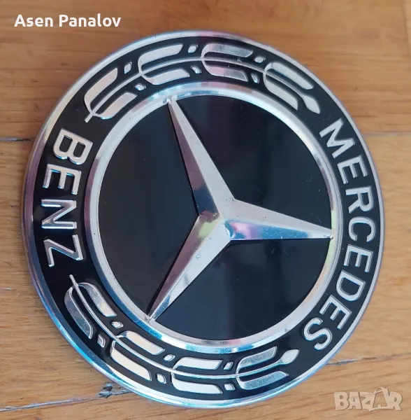 Емблема за преден капак Мерцедес 57mm/Черна , снимка 1