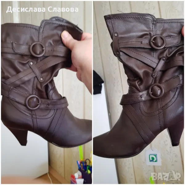 кафяви ботуши от еко кожа, снимка 1