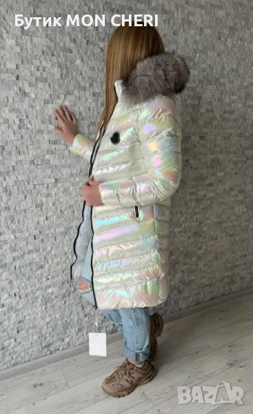 Дамско дълго зимно яке Moncler перлено / перла, снимка 1
