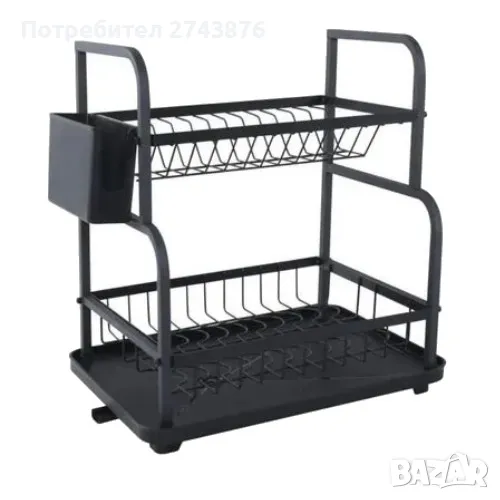 Сушилник за съдове с преливник ,Две нива, С преливник Dish Rainer Wl- fx16, Черен -48х30х45см, снимка 1