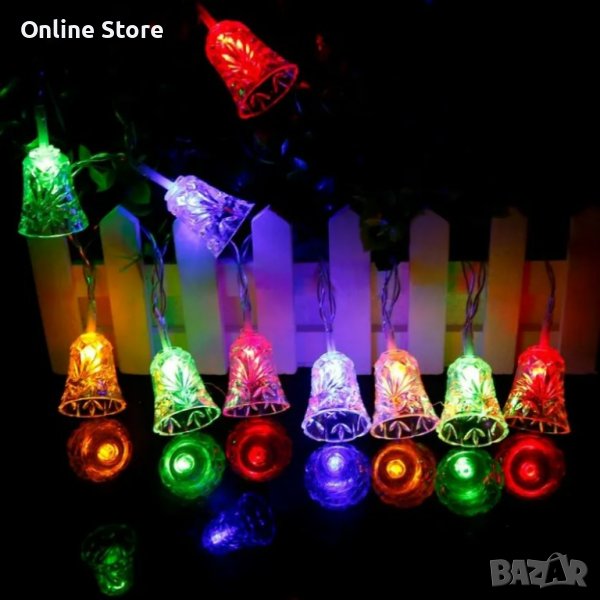 Многоцветни коледни LED лампички с камбанки, снимка 1
