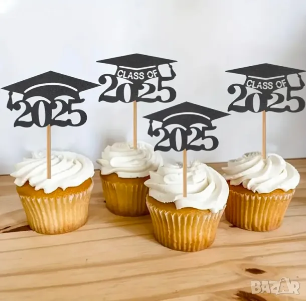12бр. Торта Топъри за Завършване на Училище 2025 -  Бамбукови Декорации за Празненст, снимка 1