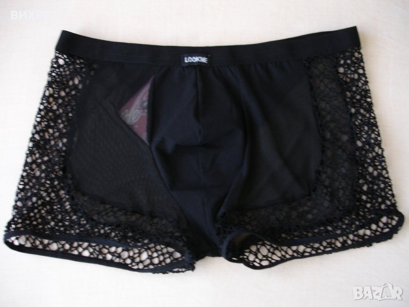 мъжки прашки, еротични боксерки марка Lookme, черни, с едра мрежа отстрани, снимка 1
