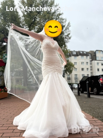 👑 ЕЛЕГАНТНА БУЛЧИНСКА РОКЛЯ ТИП РУСАЛКА – КАТО НОВА, С ПОДАРЪК КРИНОЛИН!, снимка 4 - Рокли - 52751501