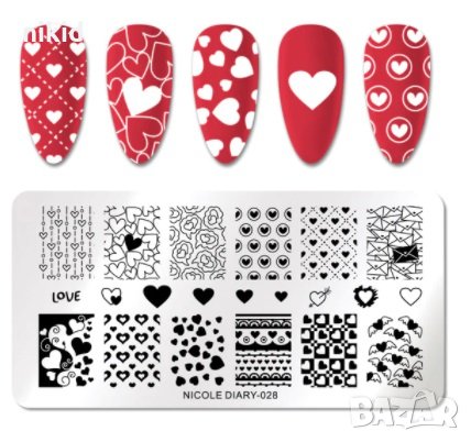 NICOLE DIARY 028 сърца Свети Валентин правоъгълен Шаблон за щампа печати за нокти плочка оригинал