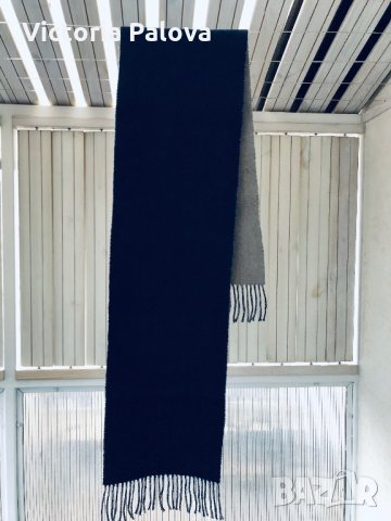 Двуцветен шал-сиво и синьо 150/27см, снимка 3 - Шалове - 27614584