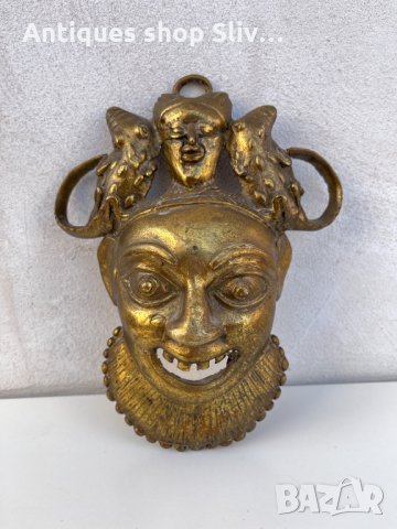 Бронзова африканска маска №1876, снимка 5 - Антикварни и старинни предмети - 35620812