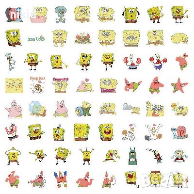 50 малки спондж боб Спонджбоб Квадратни гащи spongebob самозалепващи лепенки стикери  украса декор , снимка 7 - Други - 43887522