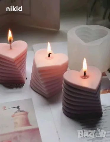 3D Усукано сърце на етажи силиконов молд форма моливник свещник свещ смола щоколад гипс декор, снимка 2 - Форми - 48525505