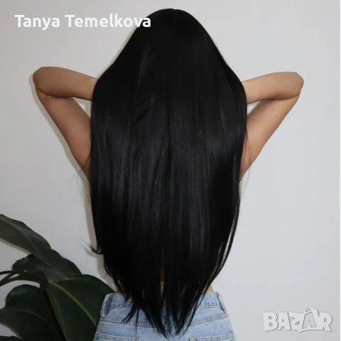 Черна права перука без бретон, снимка 3 - Аксесоари за коса - 43867810