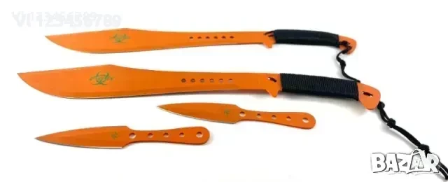 Мачете масивно голямо Zombie Apocalypse killer Orange к-кт 4 остриета, снимка 3 - Колекции - 50772947