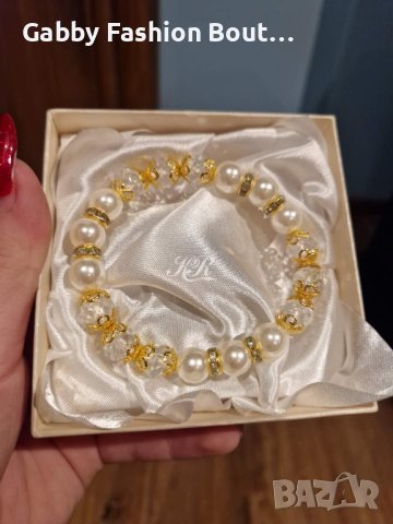 гривна от медицинска стомана  и перли с 18к златно покритие , снимка 2 - Гривни - 43936862