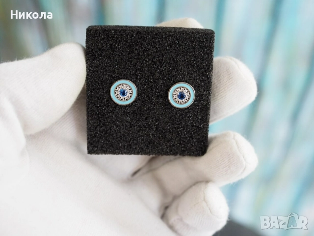 Сребърни обеци с емайл и цветни циркони, Германия , 1990г.0г., нови, снимка 2 - Обеци - 52355495