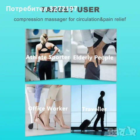 360° масажор за крака,въздушно налягане,топлина лимфен дренаж+чанта, снимка 11 - Масажори - 48106123