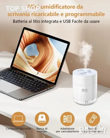 LKV Ултразвуков Мини овлажнител 350мл/LED светлина/автоматично изключване/2 режима,кола/спални/офиси, снимка 11 - Тримери - 49308613