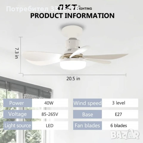 Вентилаторна лампа, снимка 5 - Лед осветление - 51051483