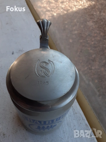 Стара немска колекционерска халба с капак керамика 1965г, снимка 3 - Антикварни и старинни предмети - 53444516